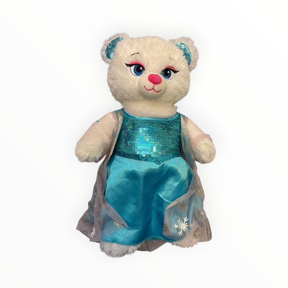 Build-A-Bear Disney Frozen Elsa White Plush Bear with Blue Sequin Dress Outfit